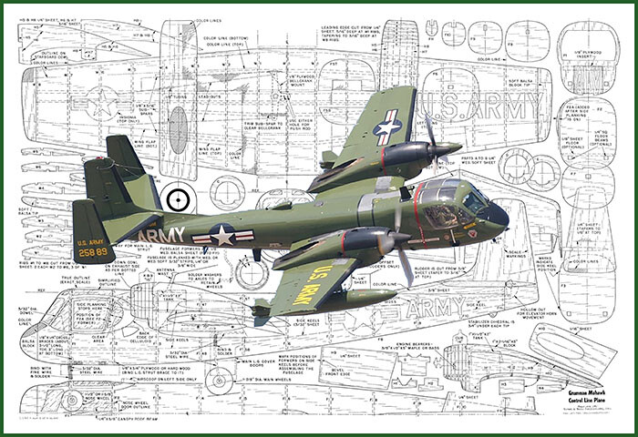 Model Airplane Plans (UC): Grumman OV-1 Mohawk 37" Scale for Twin .15 Engines