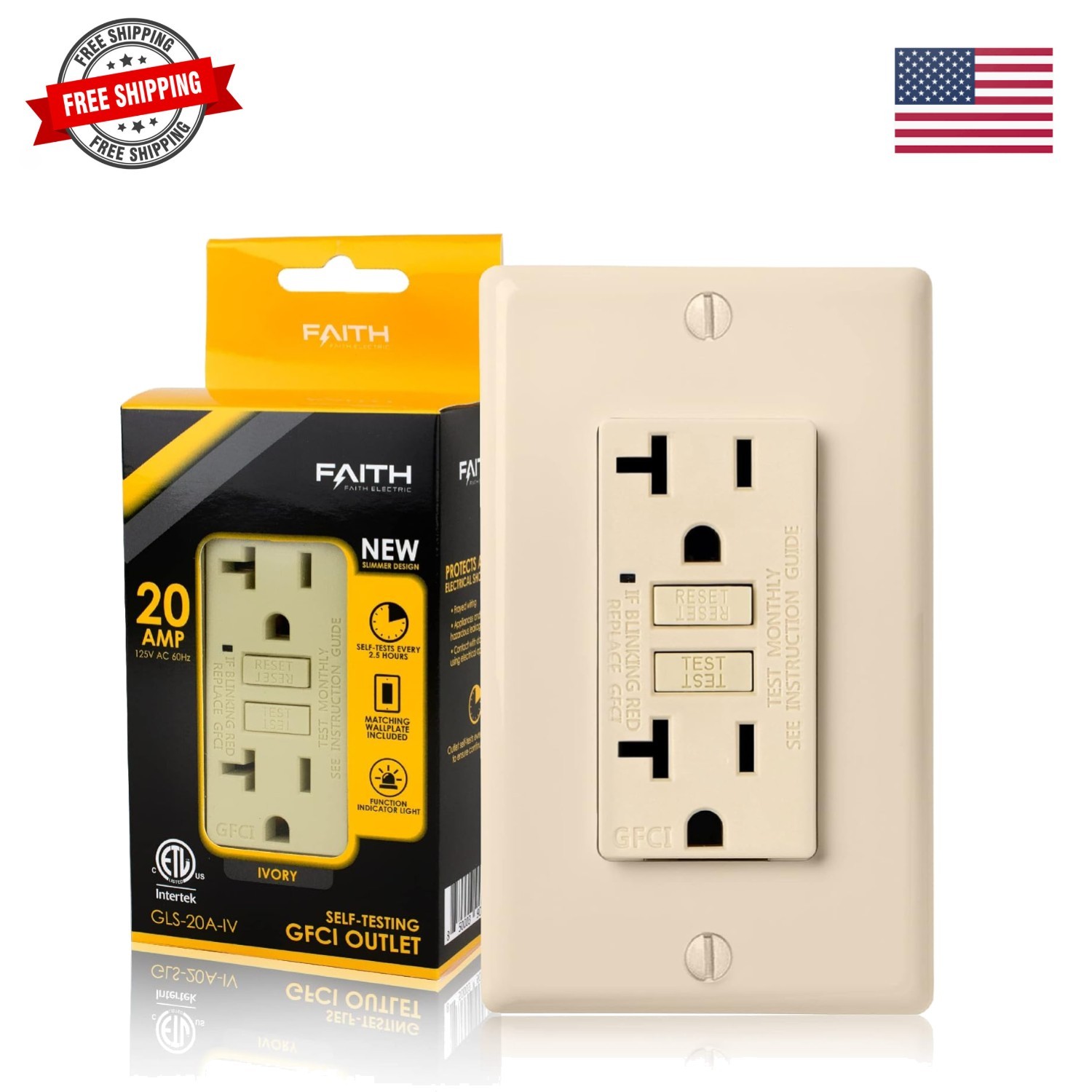 20A GFCI Outlet,  Listed, Non-Tamper-Resistant GFI Duplex Receptacles with LE...