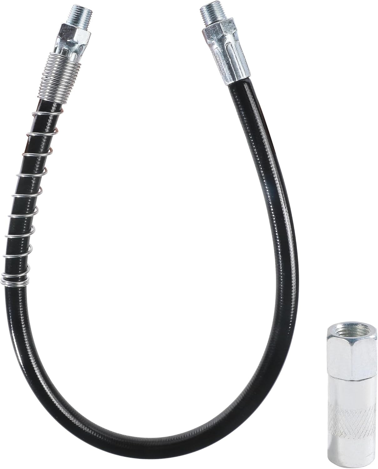 18 Inch Flexible Grease Gun Hose Kit, Black Resin/Steel, Compatible with 1/8" NP