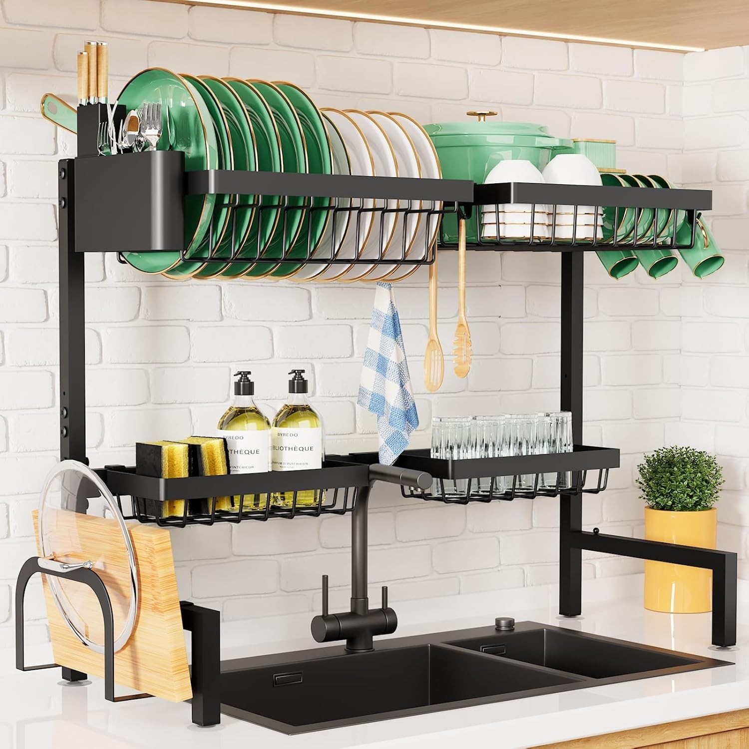 Kitsure Over The Sink Dish Drying Rack - 30.0" to 33.9"x21.5", Adjustable Sin...