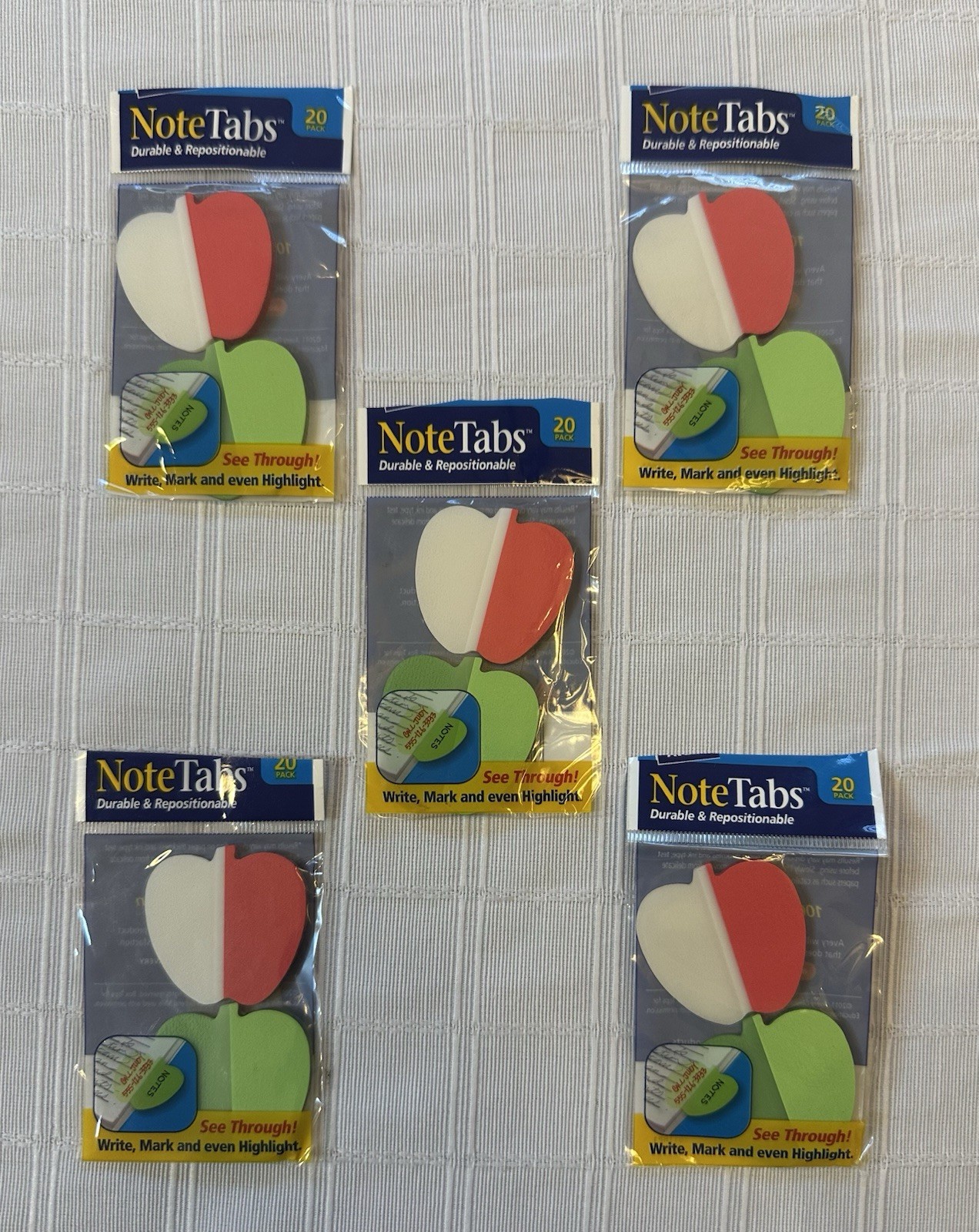 Avery Note Tabs Apple Shape Red Green Teacher Appreciation Gift Lot of 5 Packs