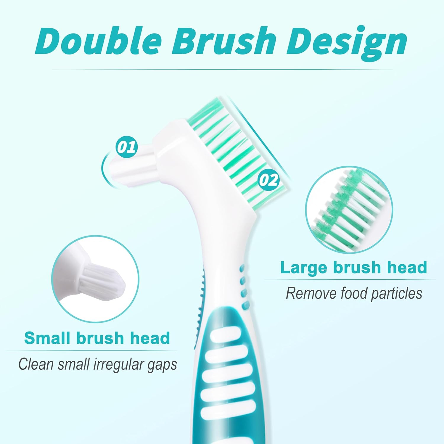 6 Pcs Denture Brush Set for False Teeth, Denture Toothbrushes with Double Sided