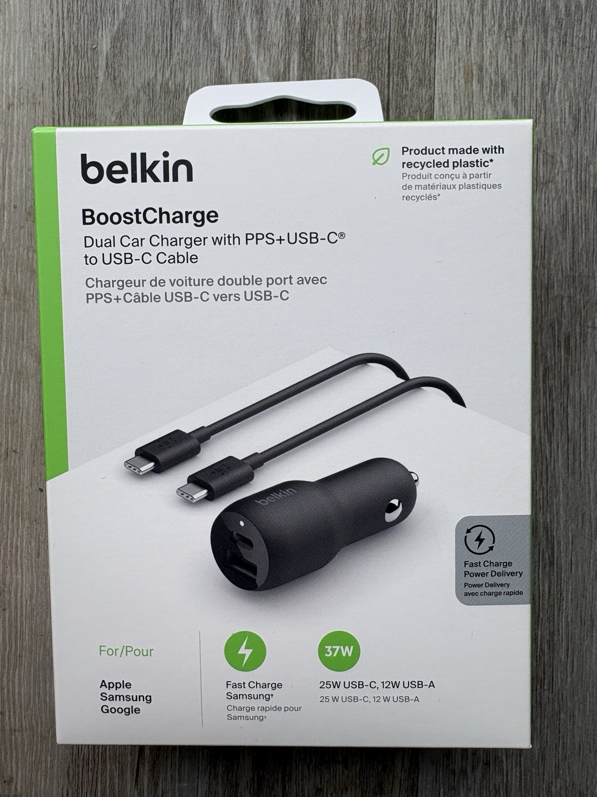 Belkin Boost Charge Dual Car Fast Charger with PPS USB-A & USB-C 37W