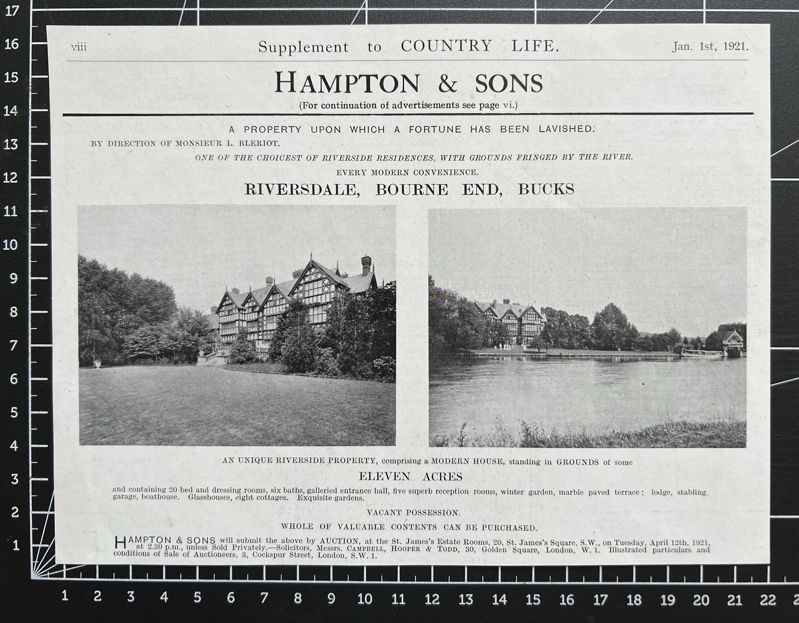 Riversdale - Bourne End - Buckinghamshire For Sale - 1921 Cutting 395
