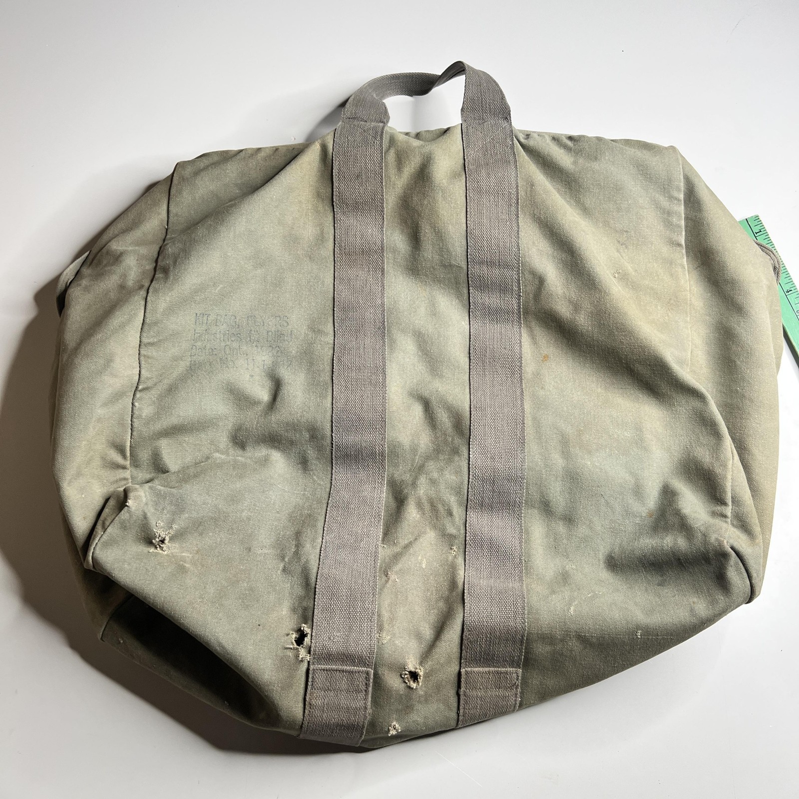 80s Vintage US Military Flyers Kit Bag OD Green Canvas Duffel Scovill Zipper USA