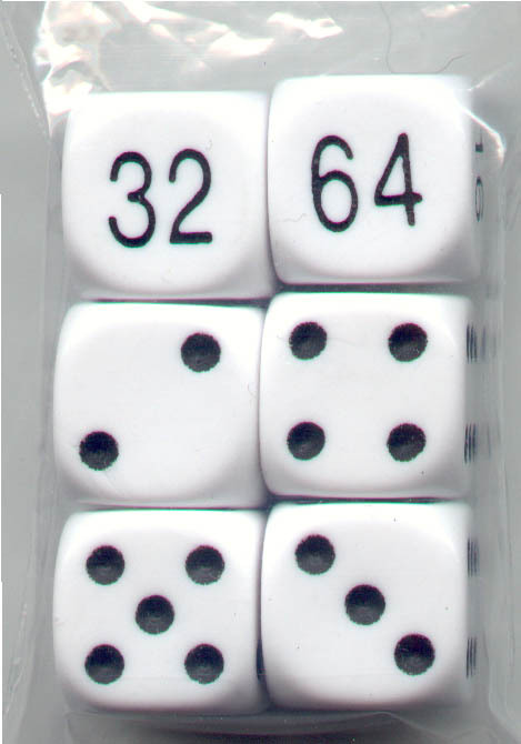 NEW Dice Set of 6 D6 (16mm) - Backgammon Opaque White