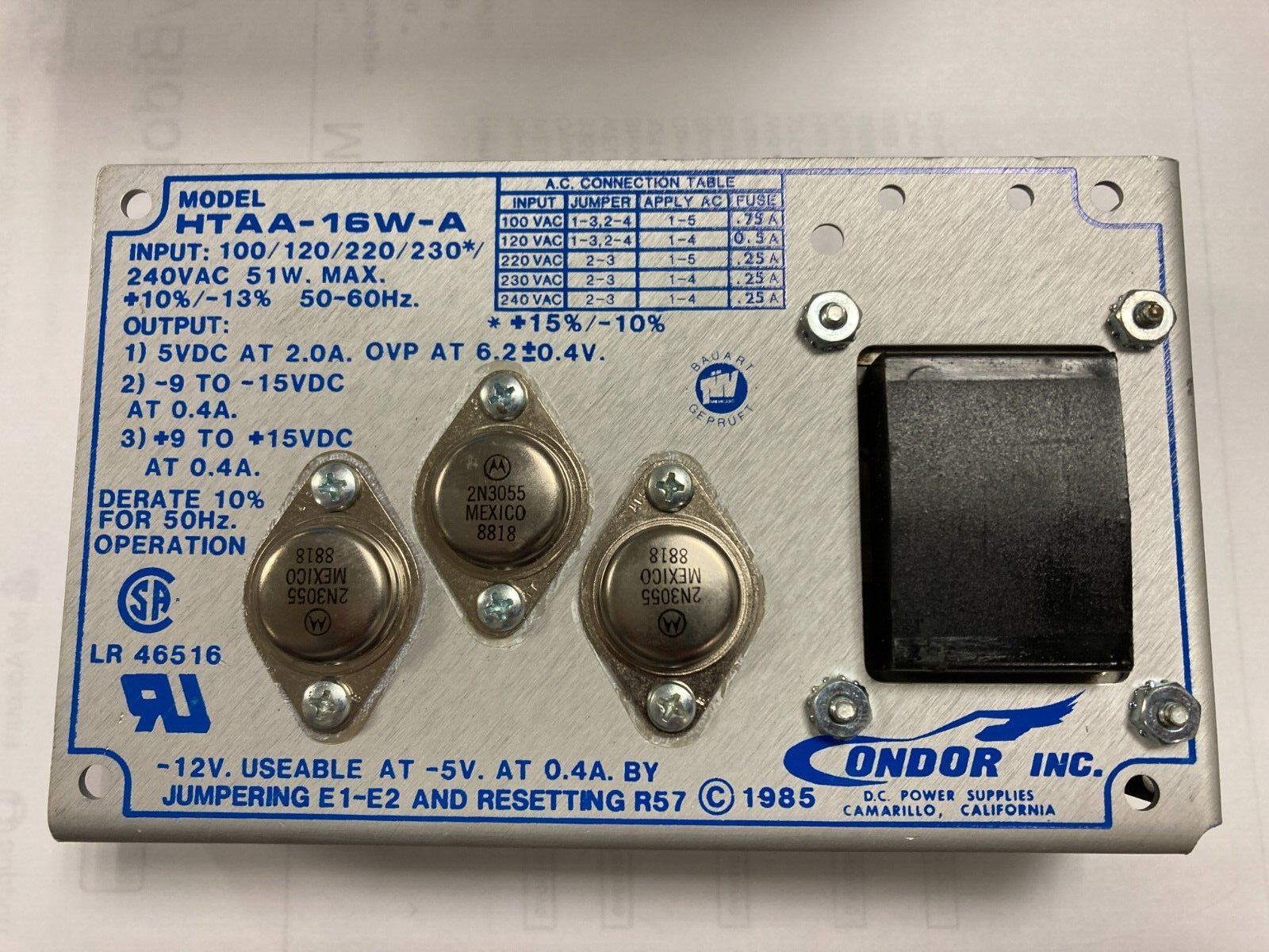 Unused Condor Power Supply Model HTAA-16W-A (unused old stock) for All-Fill?