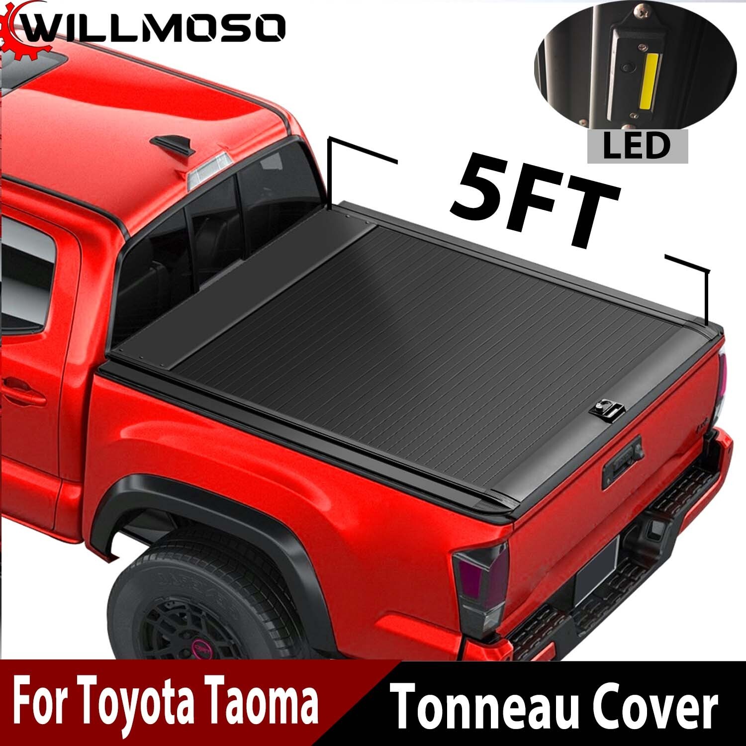 5' Retractable Truck Tonneau Bed Cover Hard For 2016-2025 Toyota Tacoma Aluminum