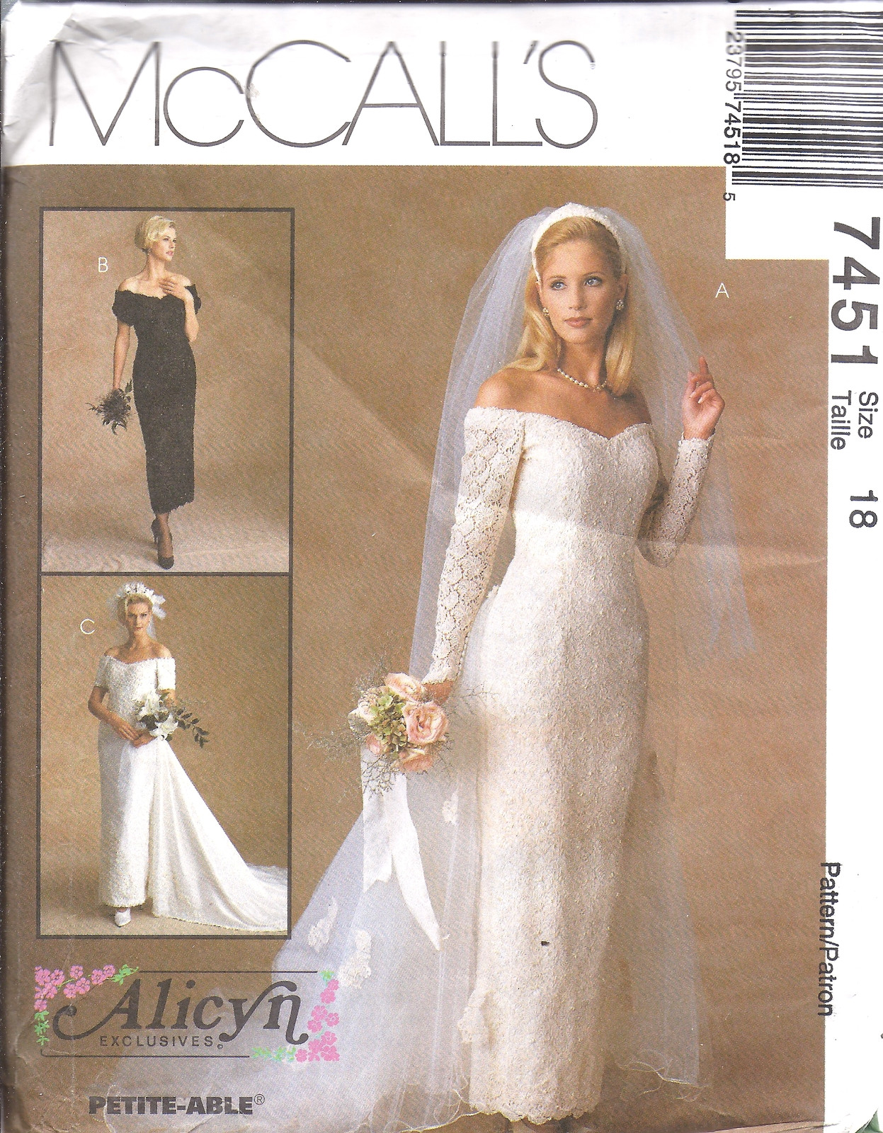 7451 UNCUT Vintage McCalls SEWING Pattern Wedding Bridal Gown Bridesmaids Dress