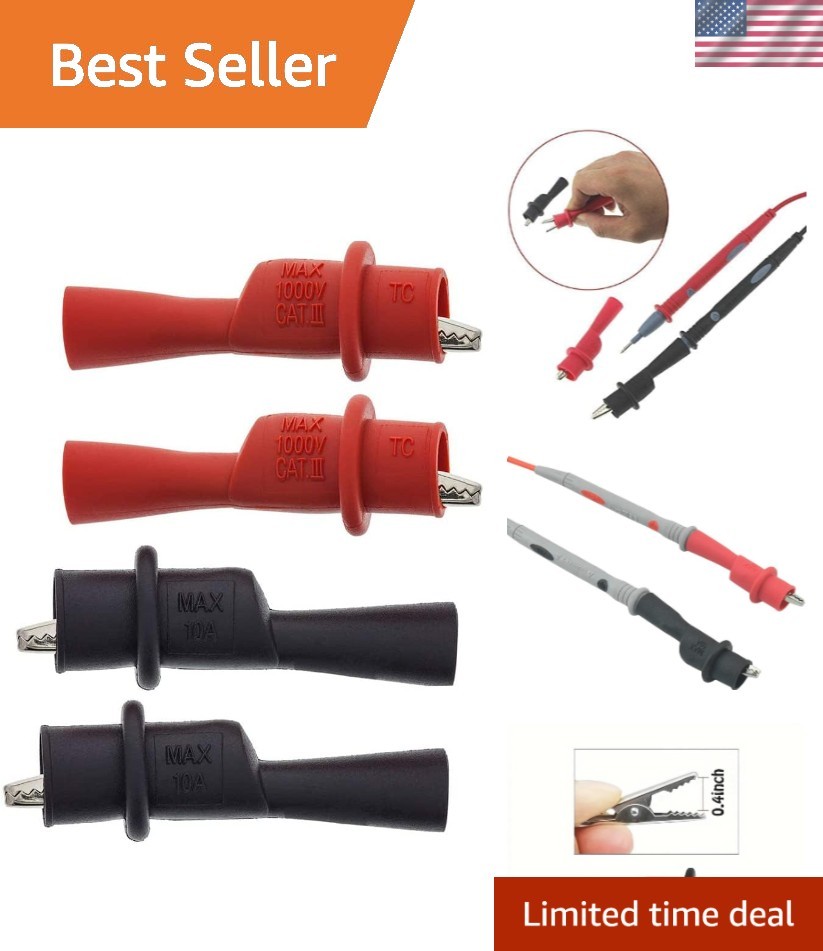 High-Performance 4 Pcs Alligator Clips with Gold-Plated Tips for Multimeters
