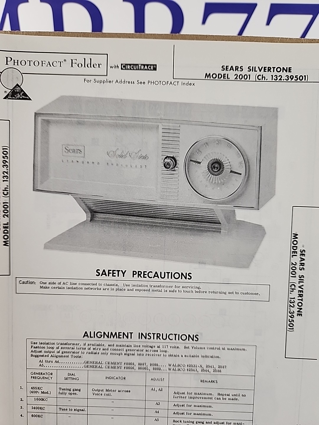 Sams Photofact Repair Service Parts Manual For Sears Silvertone 2001