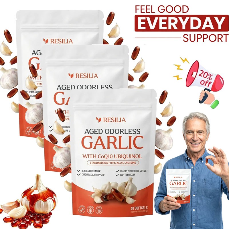 Resilia Garlic Extract 600mg Softgels (60 Count) Odorless Aged Garlic Extra