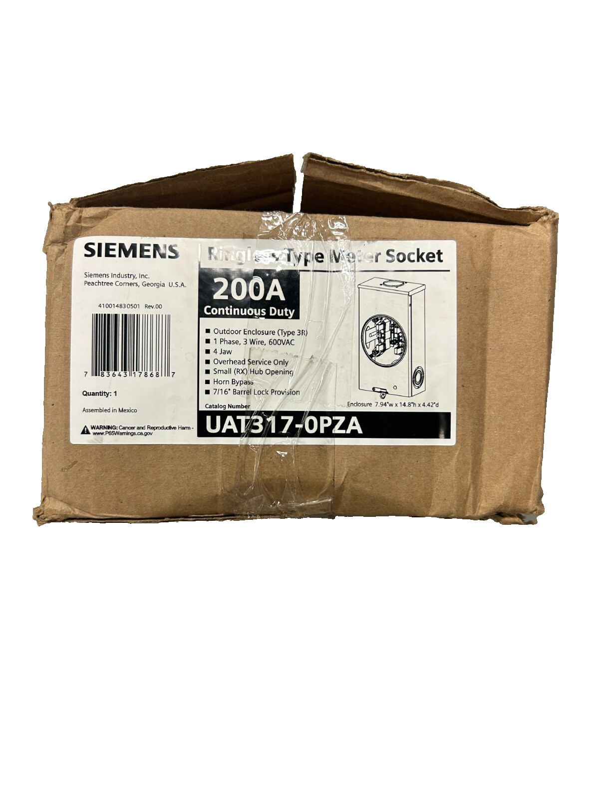 Siemens UAT317-0PZA Ringless Type Meter Socket 200A
