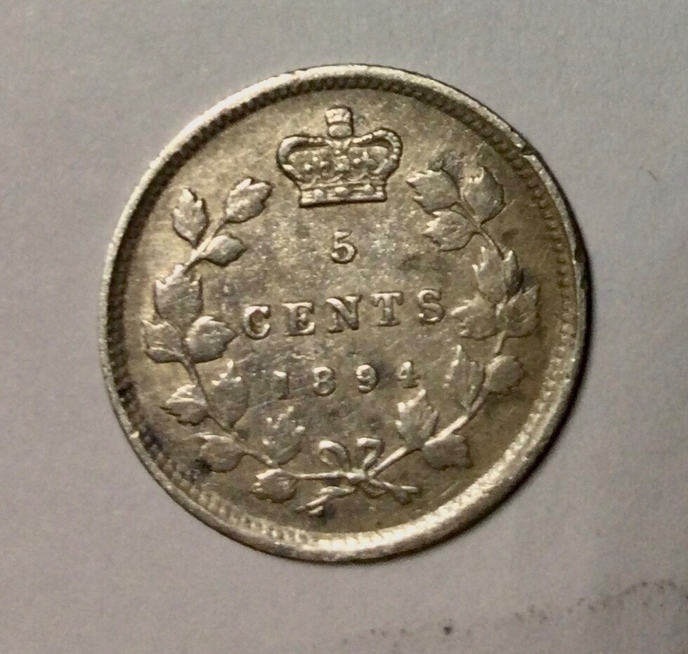1894 Canada Victoria 5 Cents Sharp devices Circulated Coin