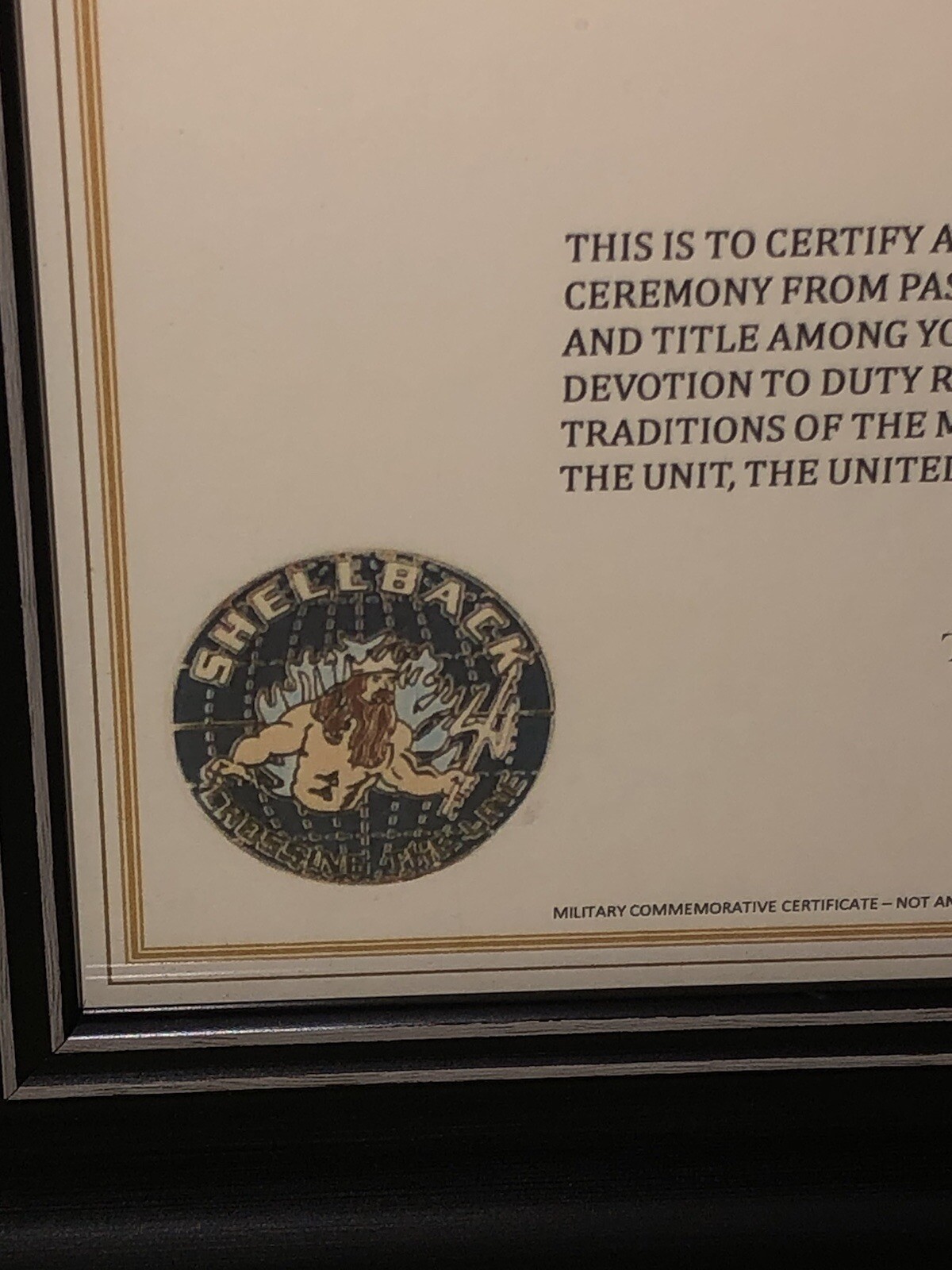 NAVY SHELLBACK COMMEMORATIVE MEDAL CERTIFICATE ~ Type 1