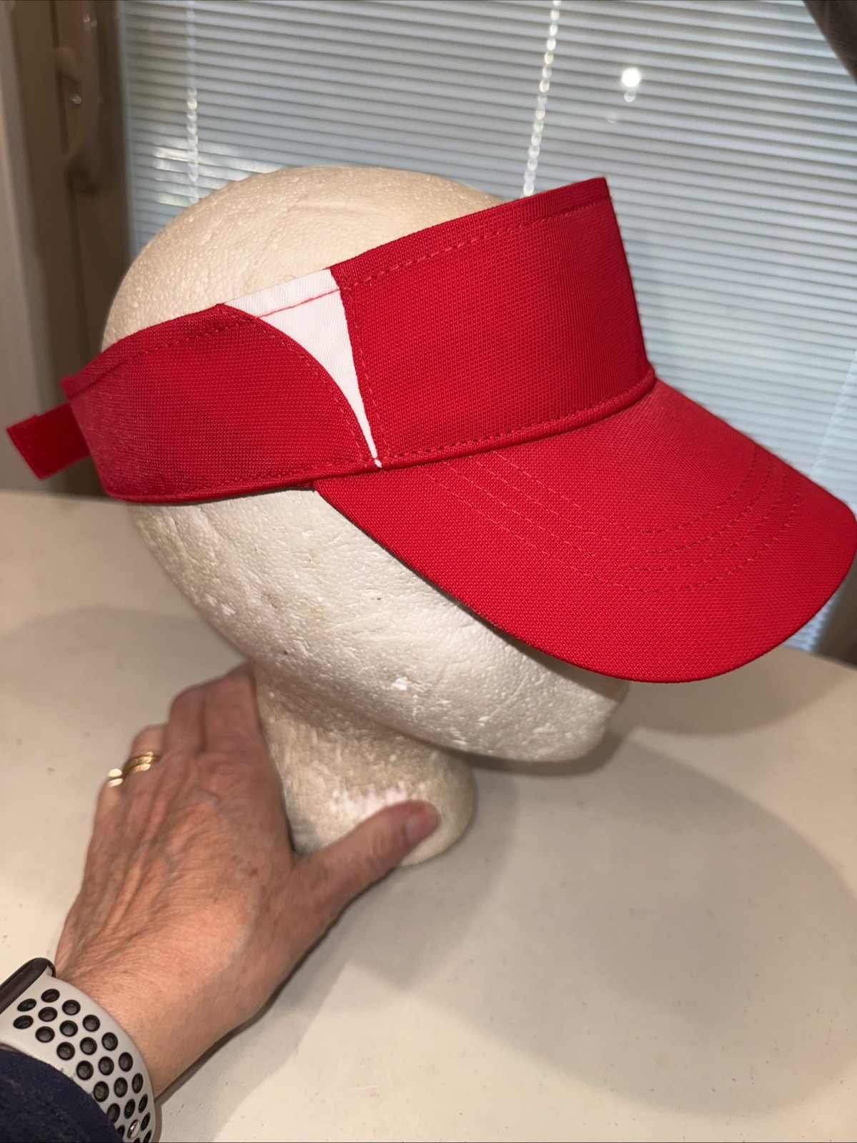 Sport-Tek Red Visor w White Accents Nylon Cotton Hook Loop EUC