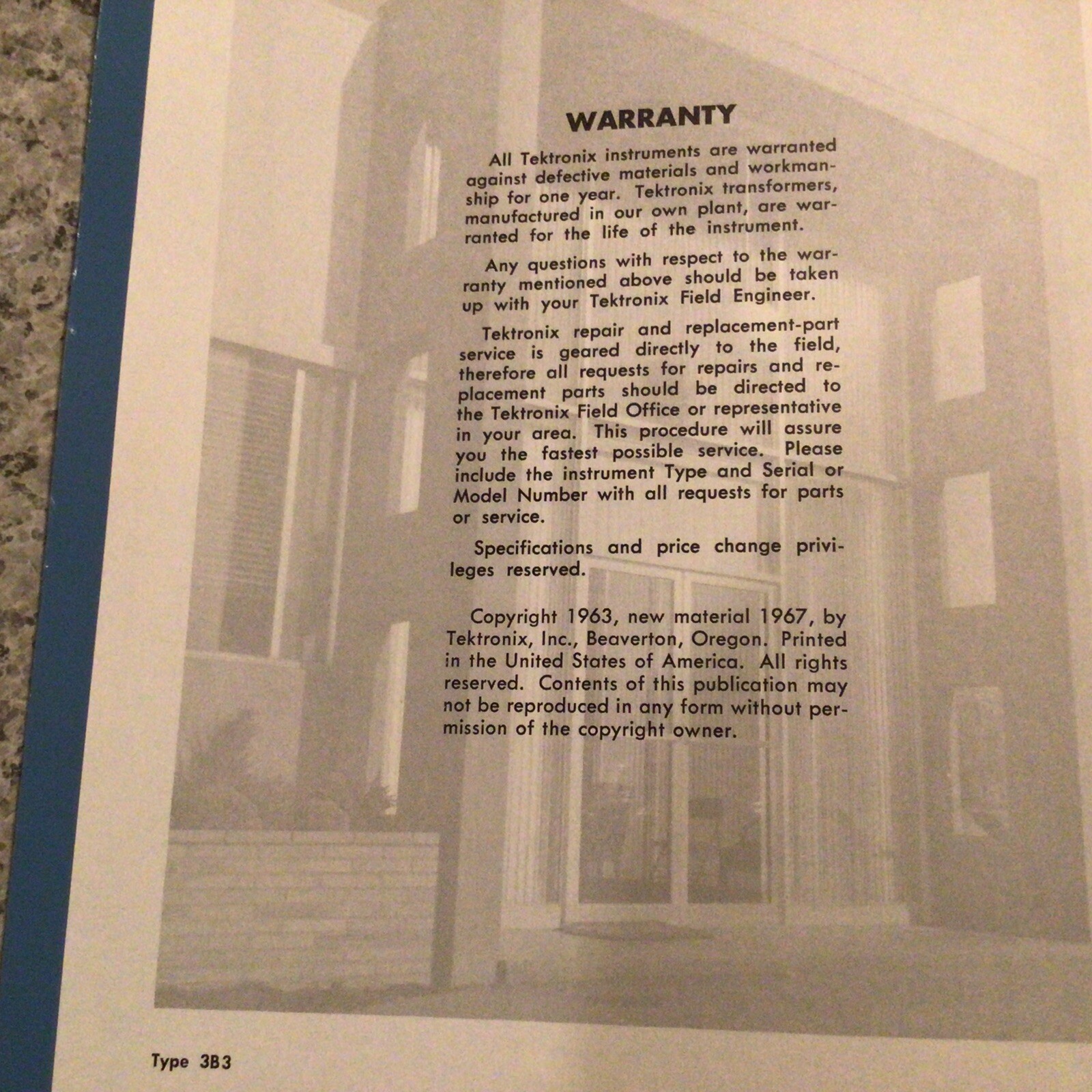 Tektronic Type 3B3 Plug-in Unit Instruction Manual 1967, clean book