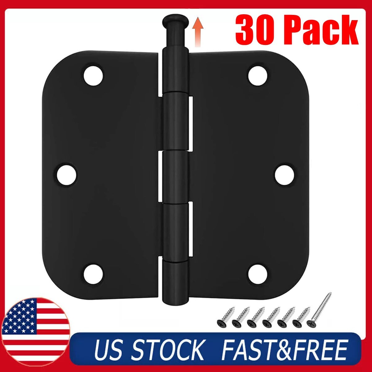 30 Pack 3.5" Interior Door Hinges 3-1/2" ORB Door Hinge 5/8" Radius, Matte Black