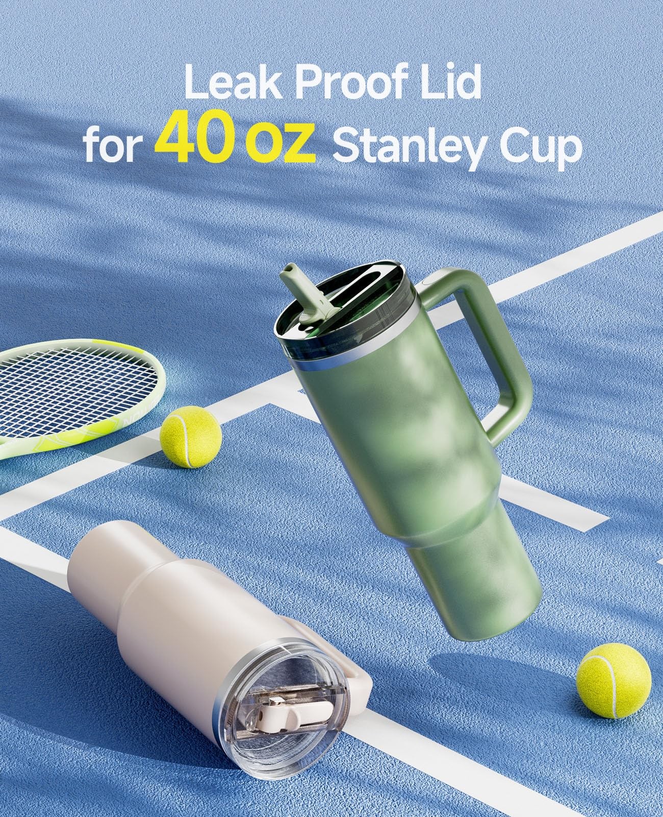2 Pack 40 oz Flip Straw Leak Proof Replacement Lid for Stanley H2.0 Quencher,...