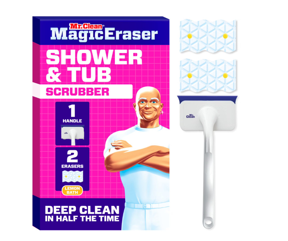 Mr. Clean Shower & Tub Scrubber, Starter Kit, 1 Scrubber & 2 Erasers