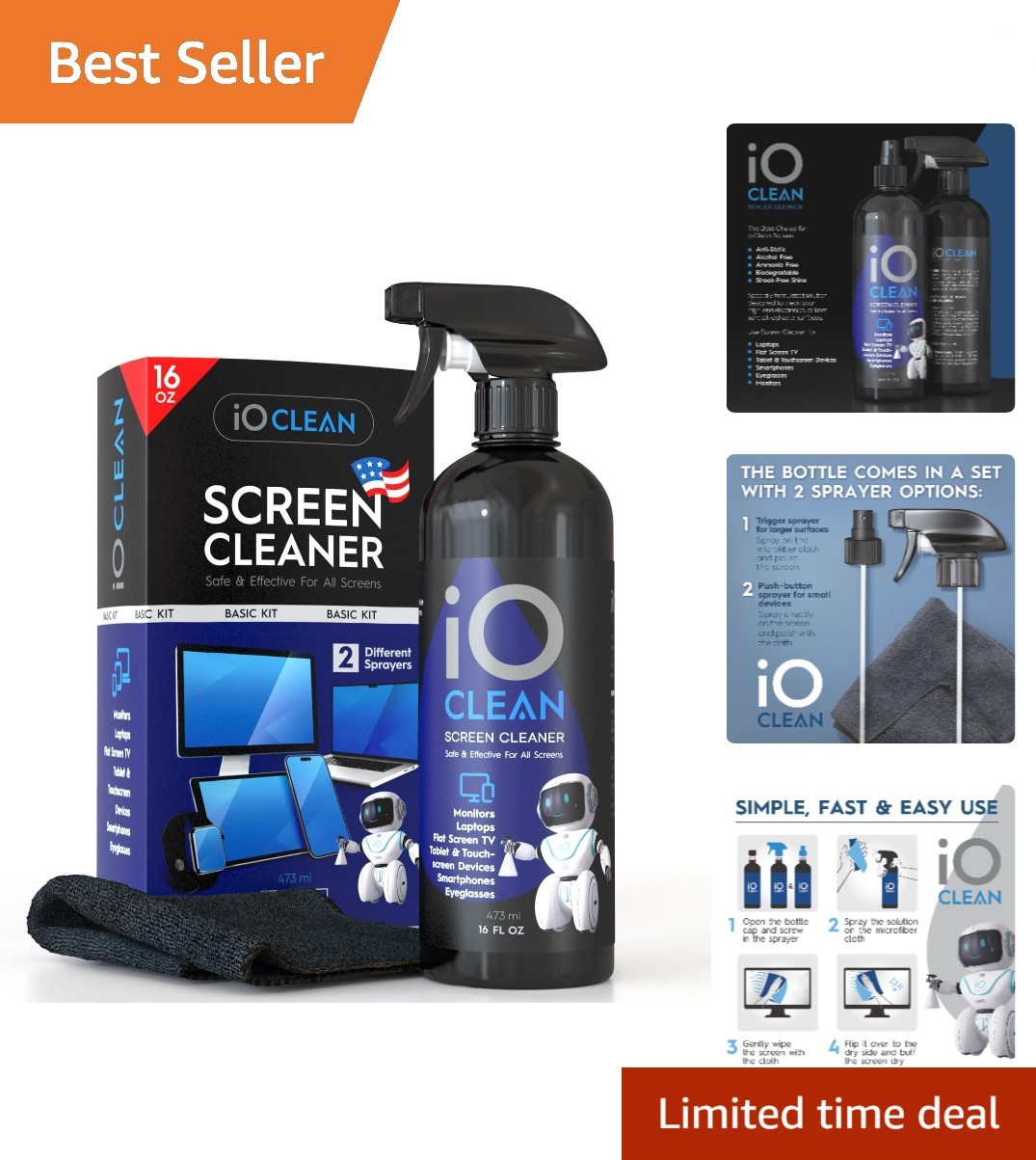 Screen Cleaner Spray (16oz) – Best Large Cleaning Kit for LCD LED OLED TV, Smart