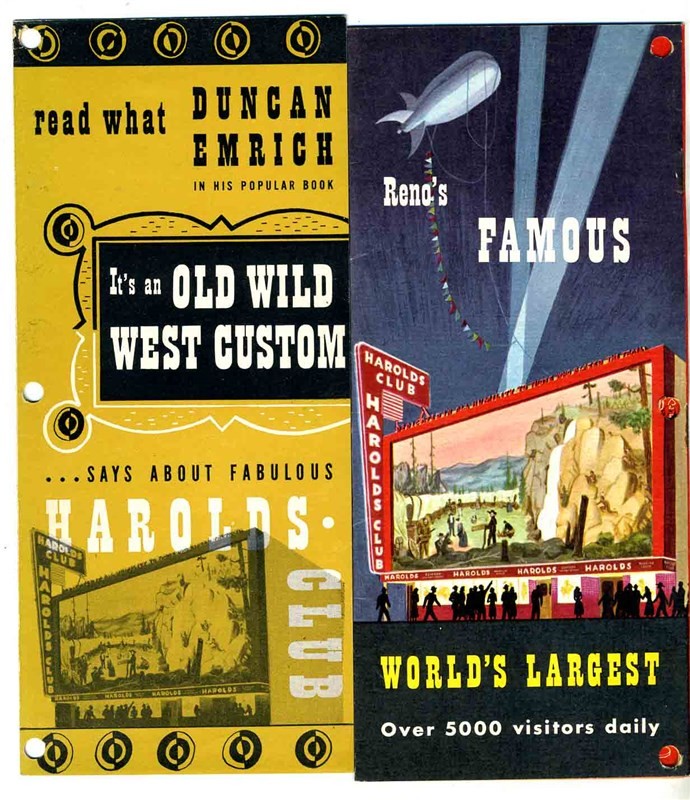 Harolds Club Reno Nevada Lot of Brochures Keno Card & Cocktail Napkin 1949 1950