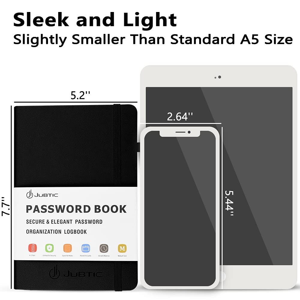 Medium Black Password Keeper Book with Alphabetical Tabs and Secure Storage