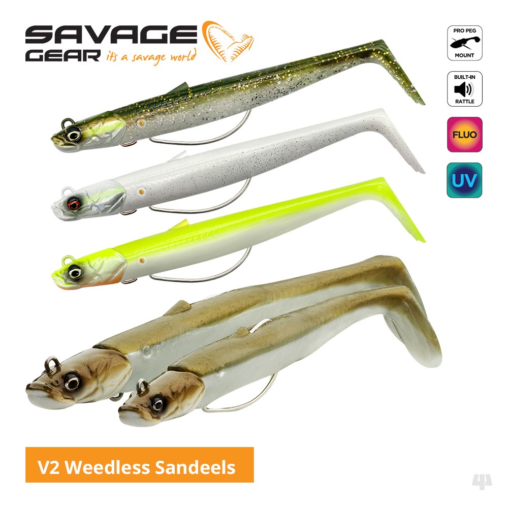 Savage Gear Saltwater Weedless Sandeel V2 Lures - Bass Cod Pollock Sea Fishing