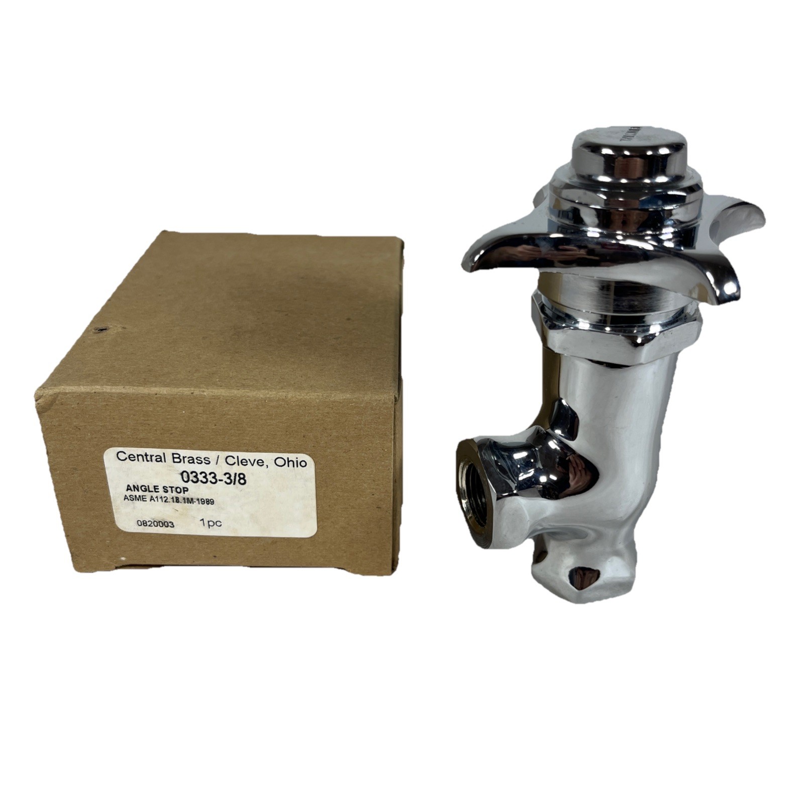 Central Brass Self-Close Angle Stop Model# 0333-3/8 - Chrome - New in Box