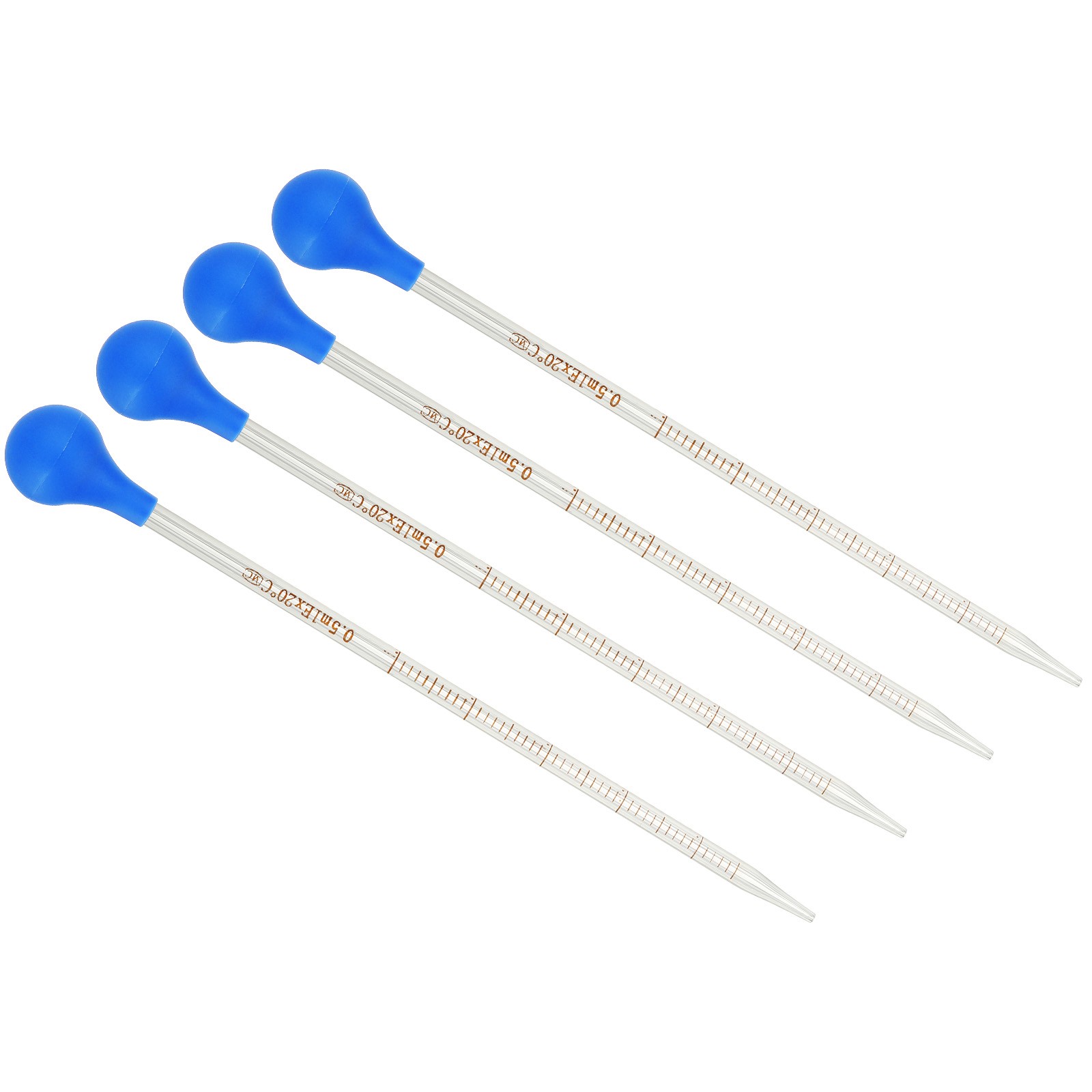 Graduated Dropper Pipettes Kit, 4pcs 0.5ml Pipette with Rubber Cap, Clear
