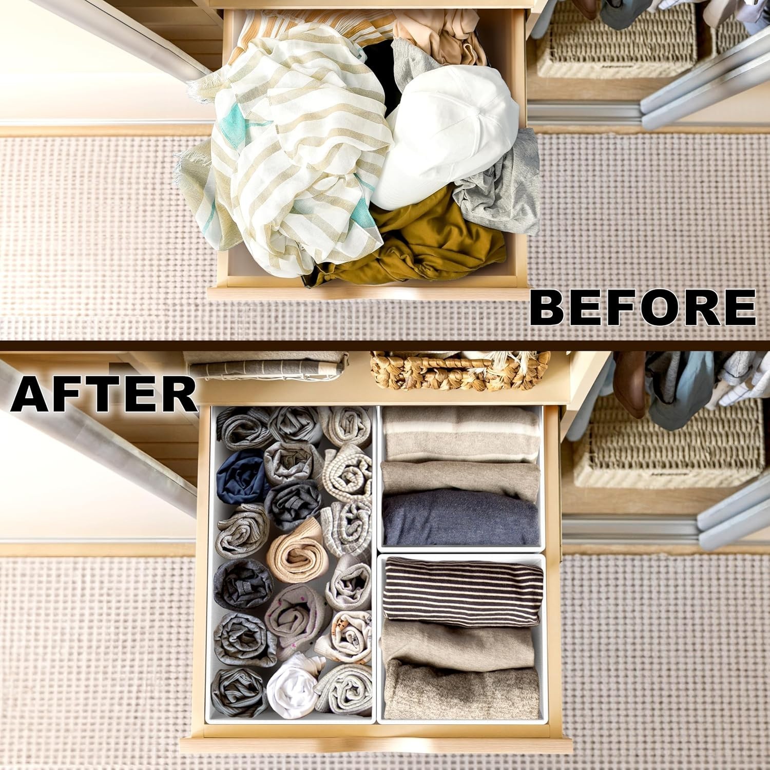 Multi-Compartment Gray Drawer Organizers for Comfortable Lingerie Storage