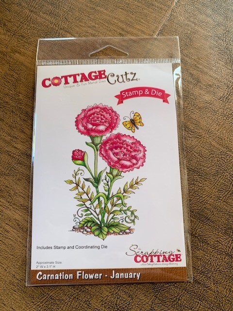 COTTAGE CUTZ CRAFT DIE & STAMP, CARNATION FLOWER-JAN, #CCS-002, NEW! NEVER USED!