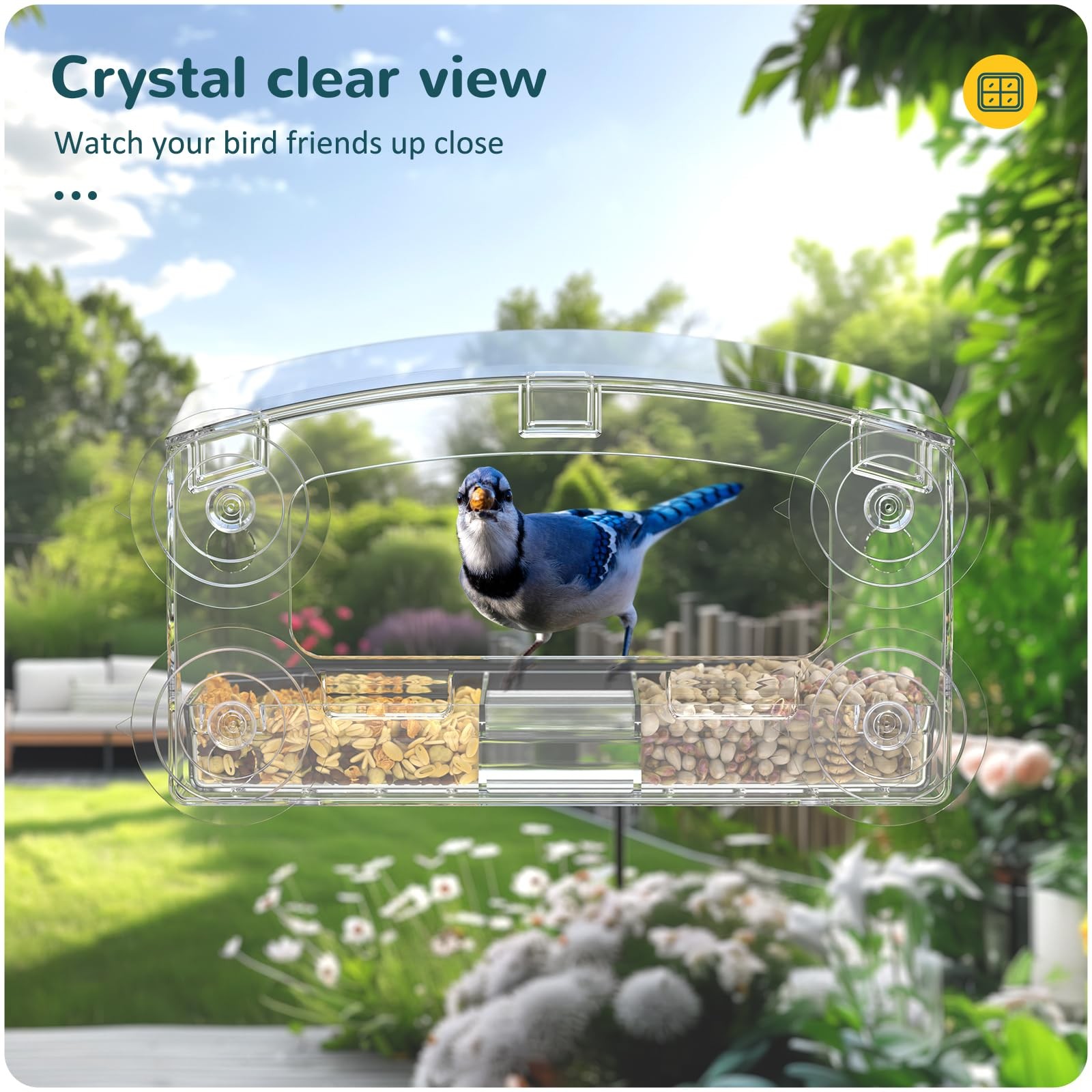 MrCrafts Window Bird Feeder with Strong Suction Cups, Clear 1Pcs, 1Pcs