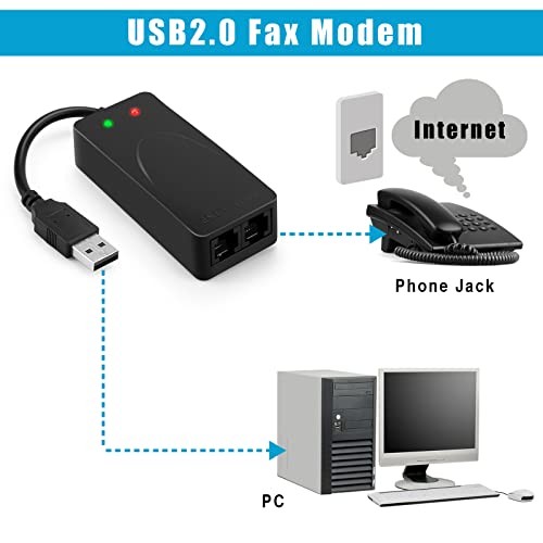 External USB 56K Modem, Plug & Play Dial-Up for Fax, Win 7/8/10/11 | Plug &