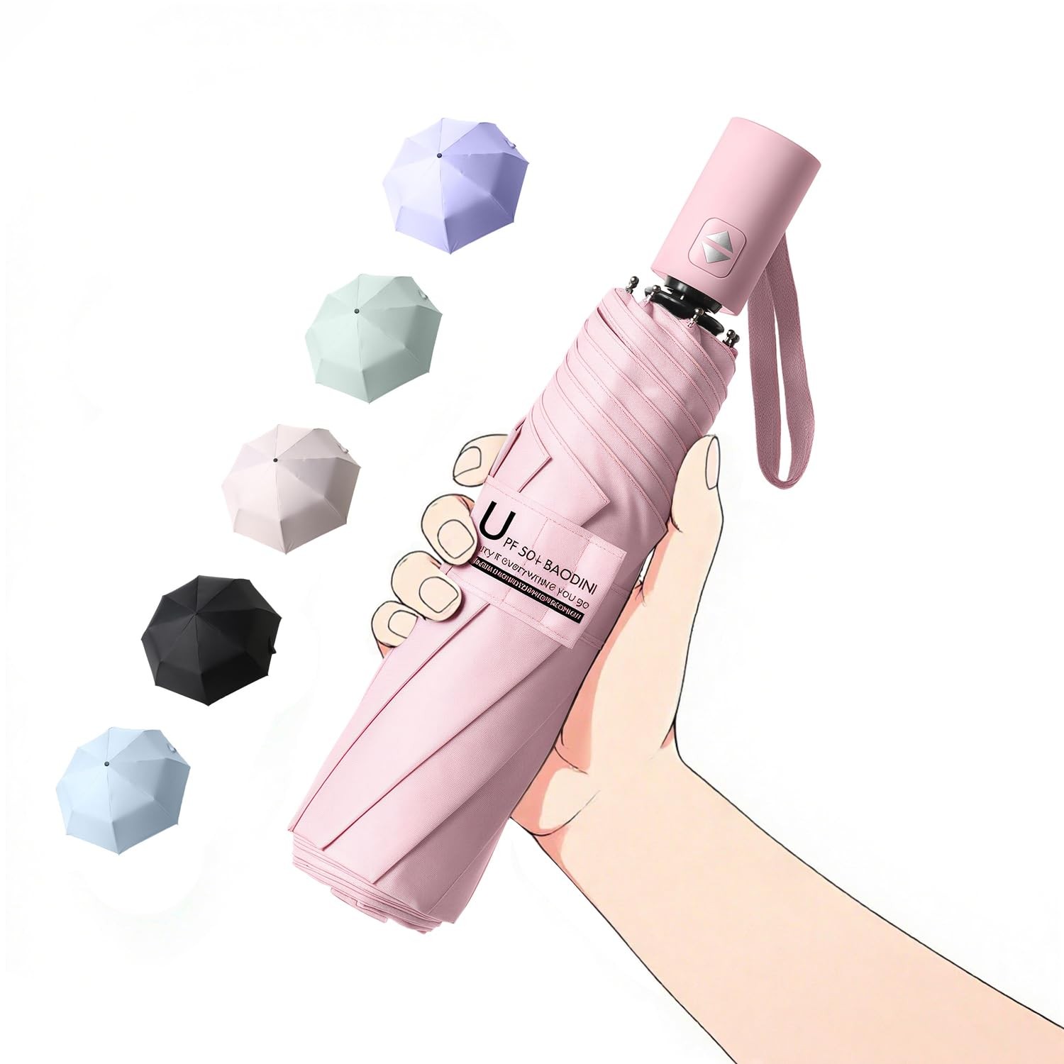 BAODINI Small UV Protection Travel Umbrella Compact for Rain and Sun UPF 50+ Win