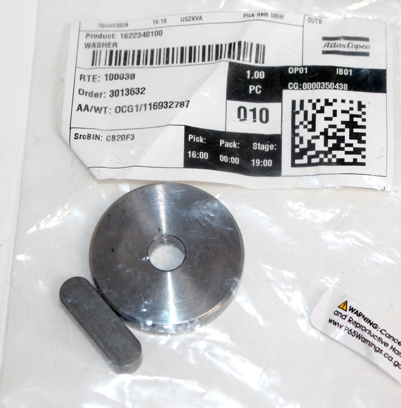 Atlas Copco Quincy Compressors 1622340100 WASHER