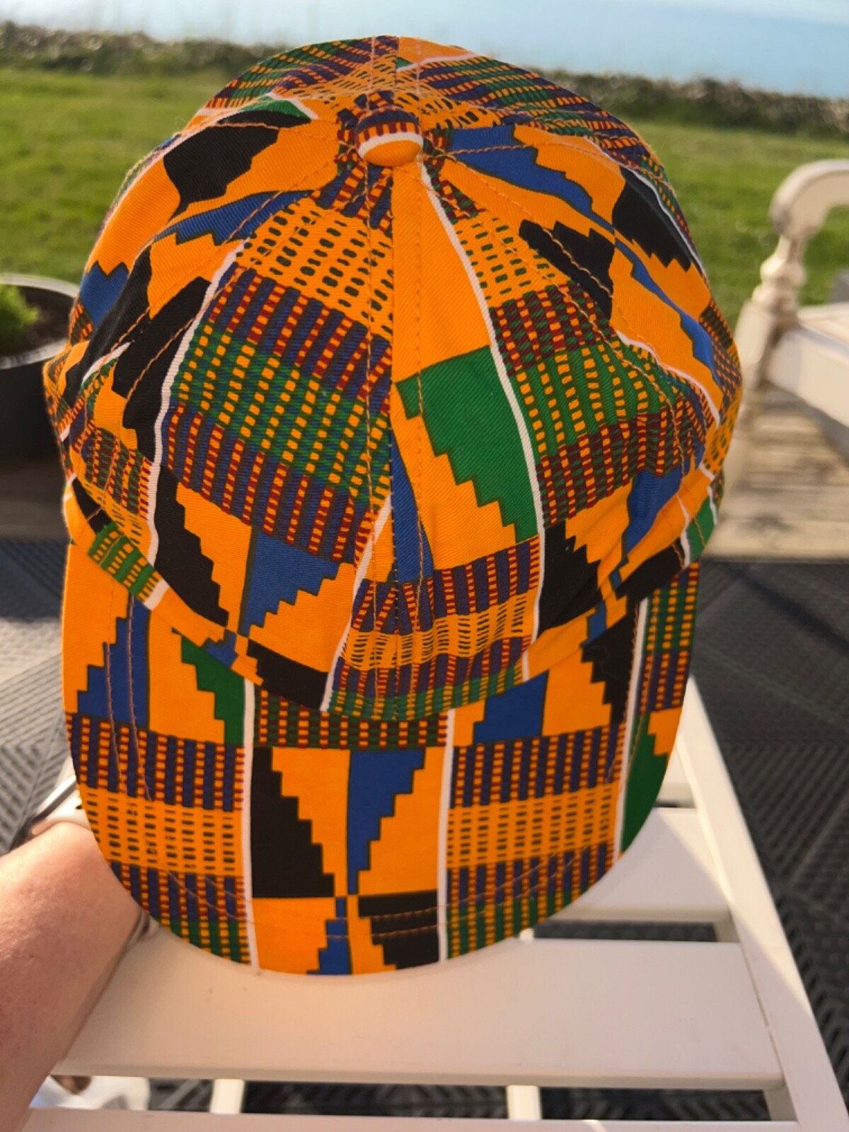 Avon gold Royal Blue Green Plaid 1994 Hat Cap Snapback EUC