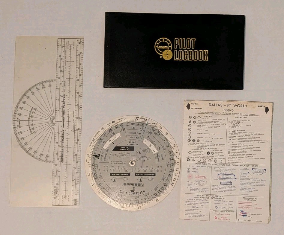 VTG Lot Flight Accessories Computer Jeppesen CR-1 Navigation Plotter DFW Map Log