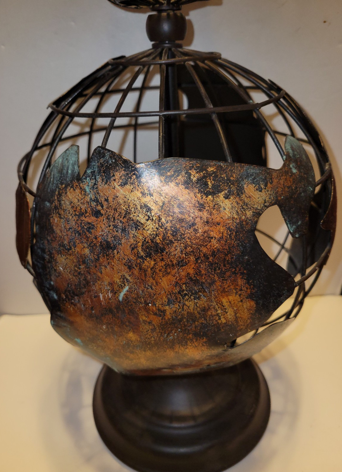 Metal Iron Double Globe Rustic Bronze Armillary Sphere 24" Tabletop Decor Vtg