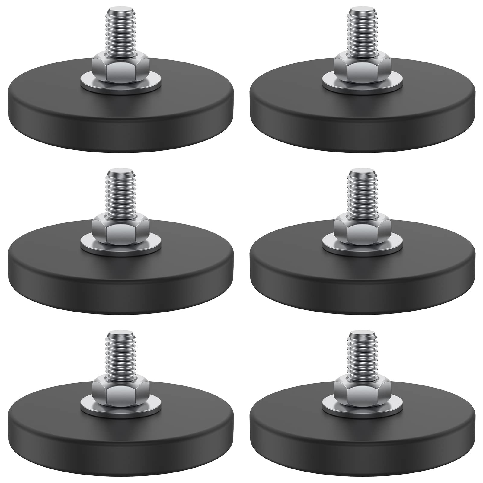 6 Pcs Rubber Coated Magnets 1.69 Inch 30LBS M6 Neodymium 6 PCS, Black
