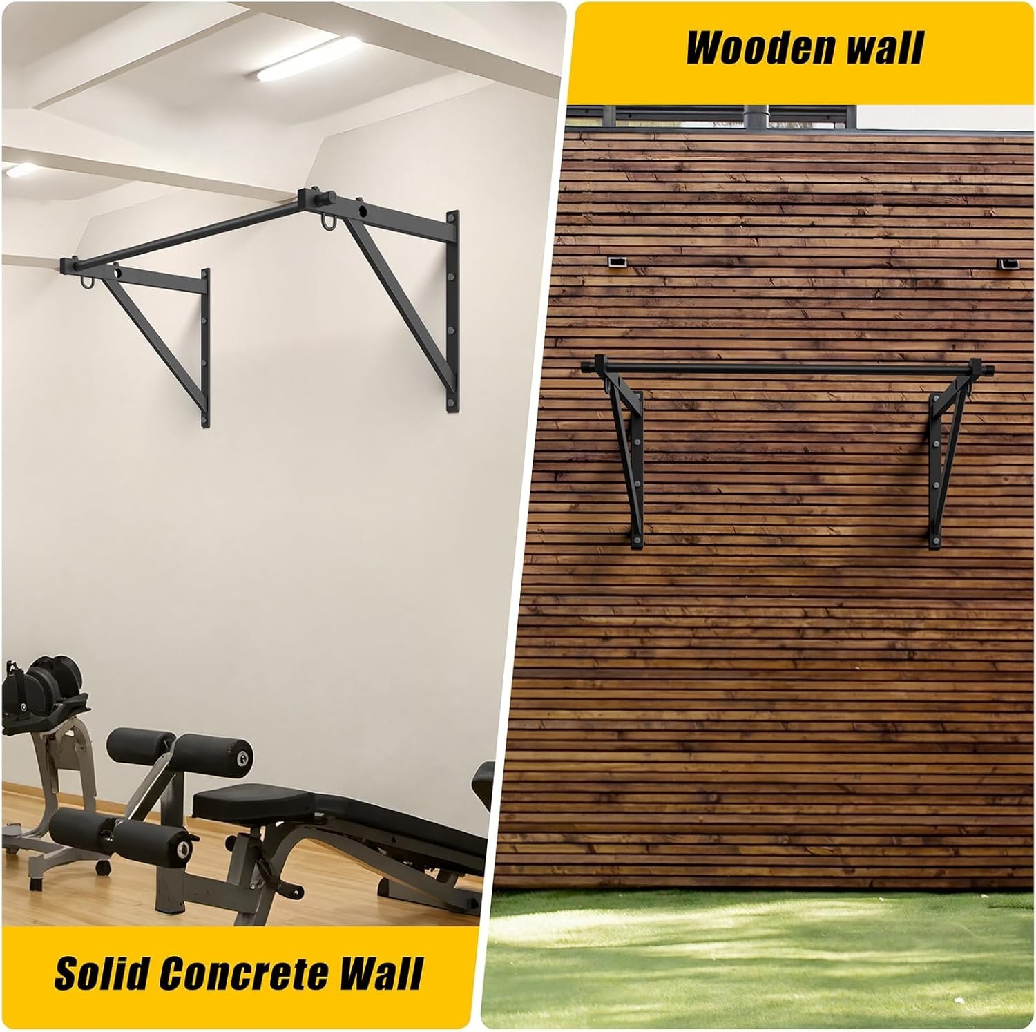 Wall Mounted Pull Up Bar Adjustable Depth 51" Chin Up Bar Strength Training