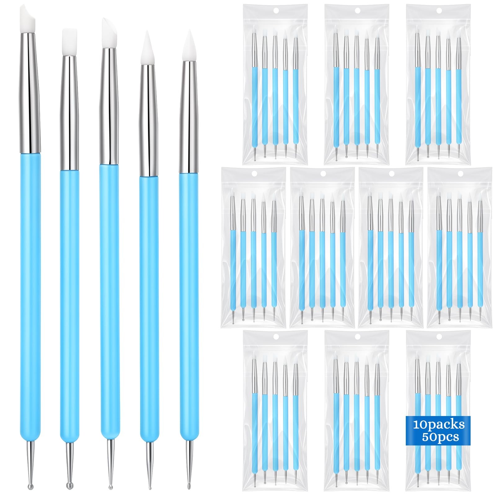 50 Pcs Silicone Clay Sculpting Tools 10 Sets Polymer Clay Tools Dotting Embos...