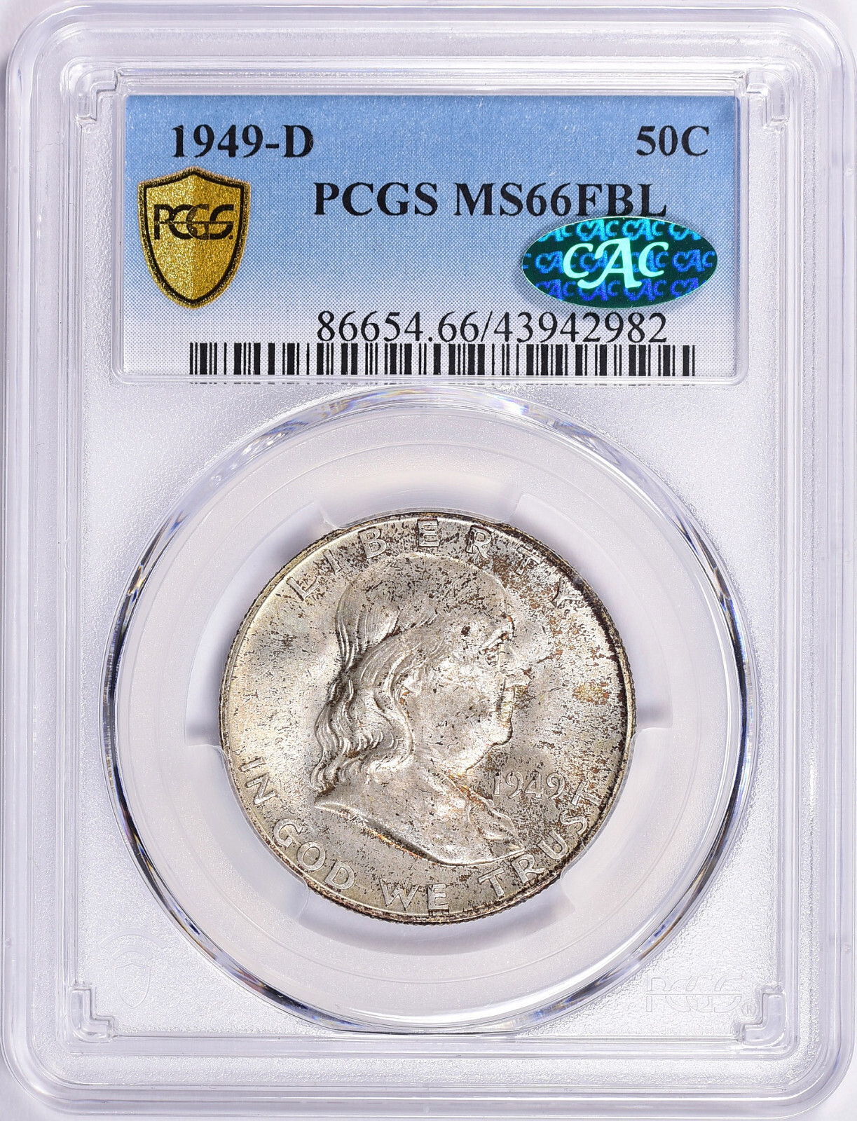 1949-D Franklin Half Dollar MS-66 FBL CAC/PCGS Certified
