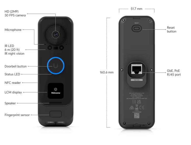 Ubiquiti UVC-G4 Doorbell Pro PoE Kit - Black - Excellent Condition Used as Demo
