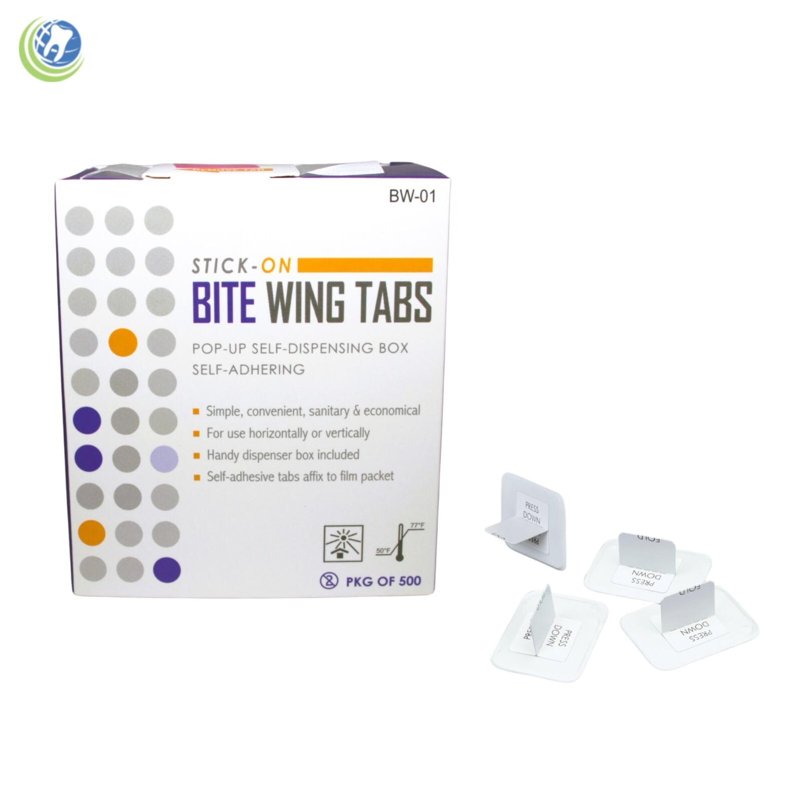 Dental X-Ray Bite Wing Tabs Self-Adhesive Stick-On 500/box Pac-Dent BW-01