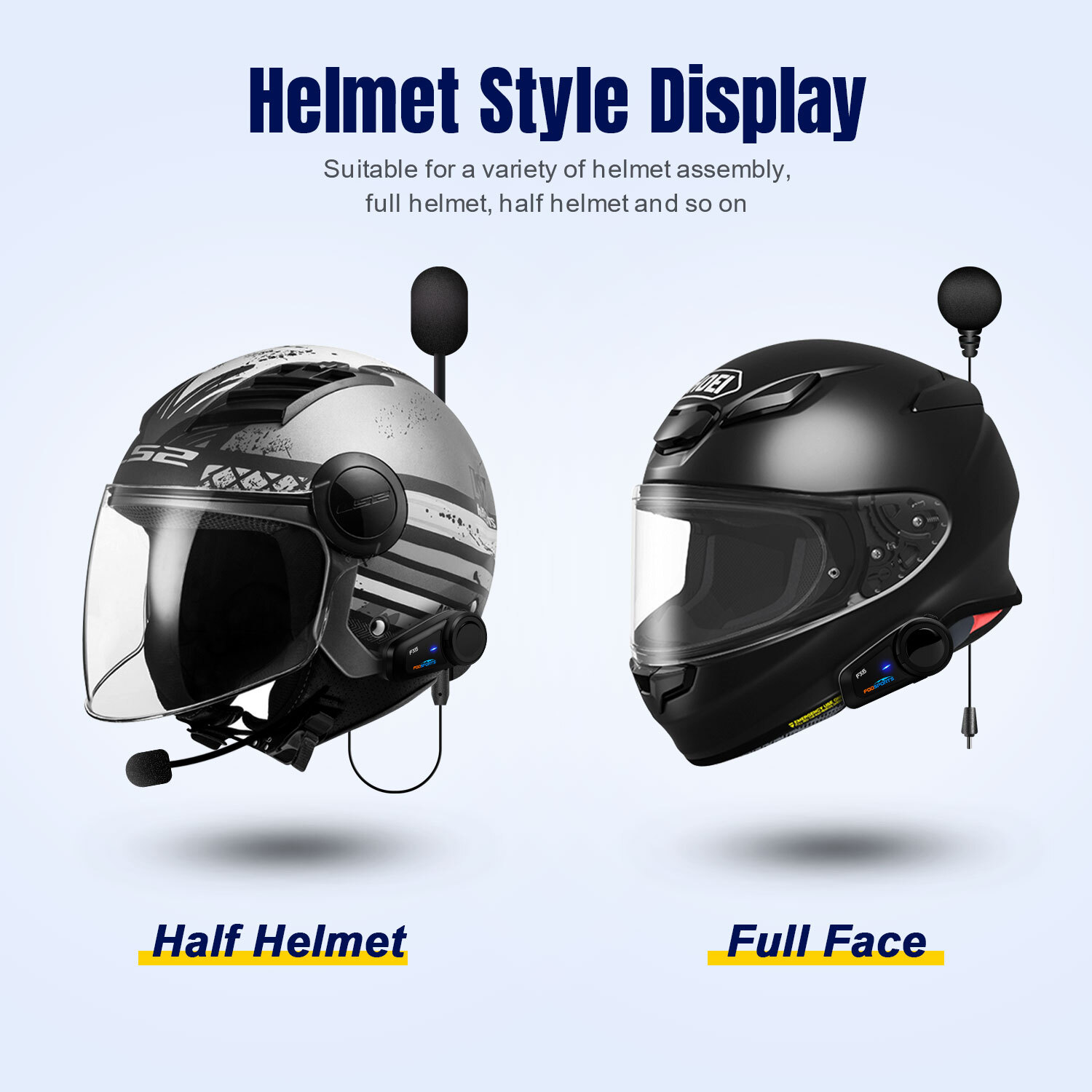 2x FX6 Helmet Intercom Motorcycle Bluetooth Headset 1000m 6 Riders Communication