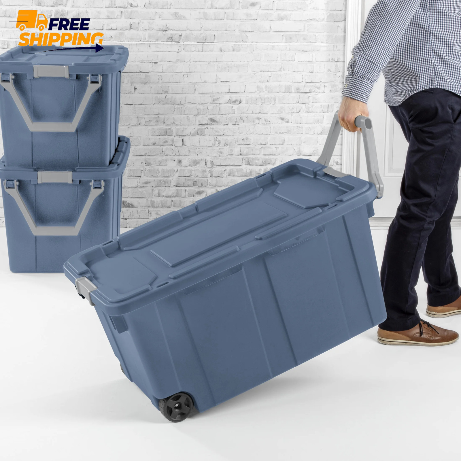 Extra-Large Wheeled Industrial Storage Bin, 40 Gallon Durable, Blue, 2 Pack 👌