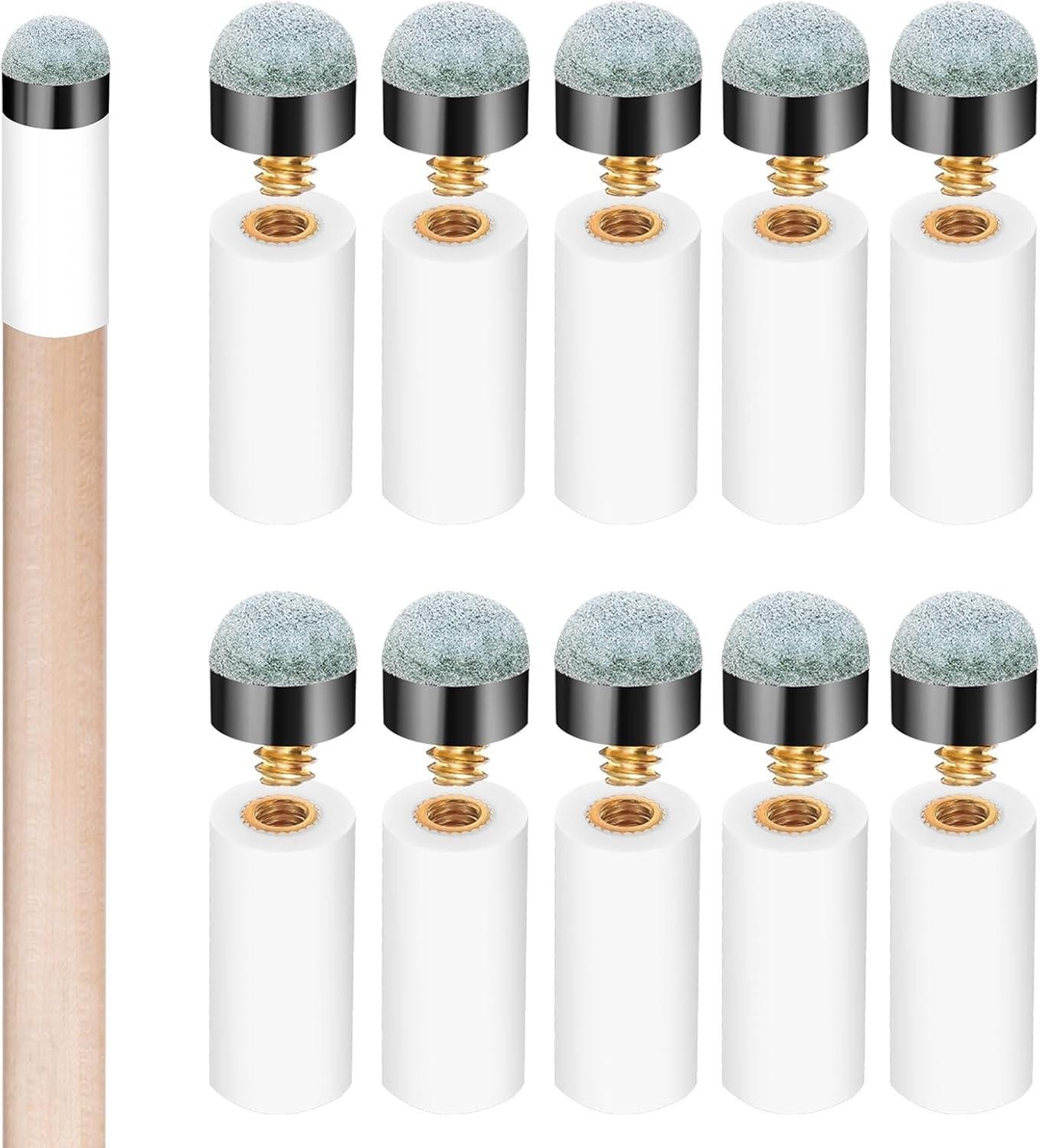 10 Sets Screw on Pool Cue Tips Replacement Billiard Cue Tips with White Pool...