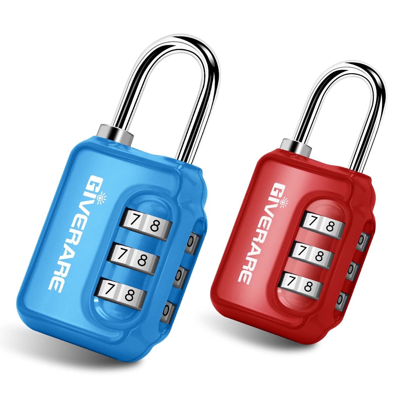 GIVERARE 2 Pack Combination Lock, 3-Digit Padlock Keyless, Small, Blue+Red