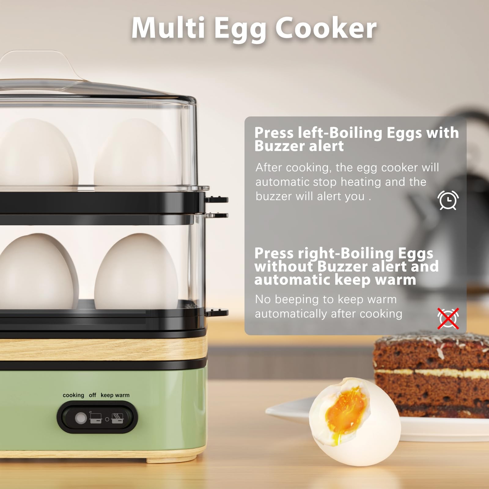 Evoloop Rapid Egg Cooker Electric 12 Eggs Capacity, Soft, 5*7*8, Green